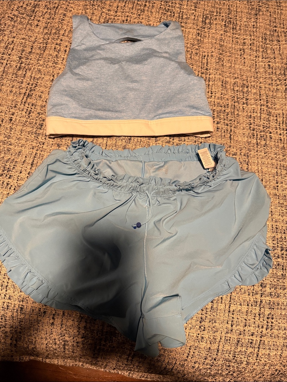 Offline by Aerie Sky Blue Athletic Shorts with Elastic Ruffle Waist & sport bra